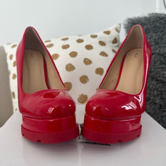 Candy Patent Red Chunky Platform 6” Heels - Picture 3 of 10